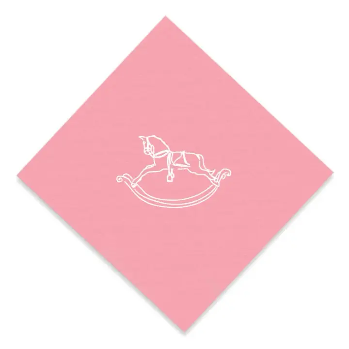 White on Pink Rocking Horse Foil Printed Elegance Cocktail Napkins, set of 20