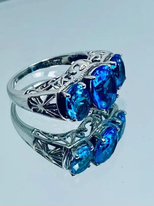 Swiss Blue Topaz Ring, Size 8 Ring, Cocktail Ring, Art Deco Jewelry #D36 - Ready to Ship