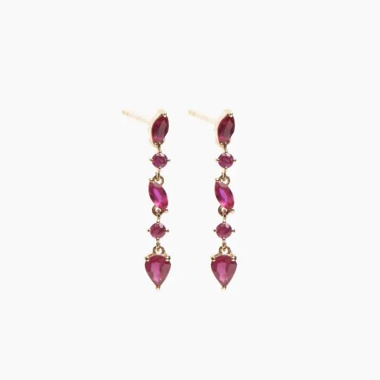 Gold Ruby Cascade Drop Earrings
