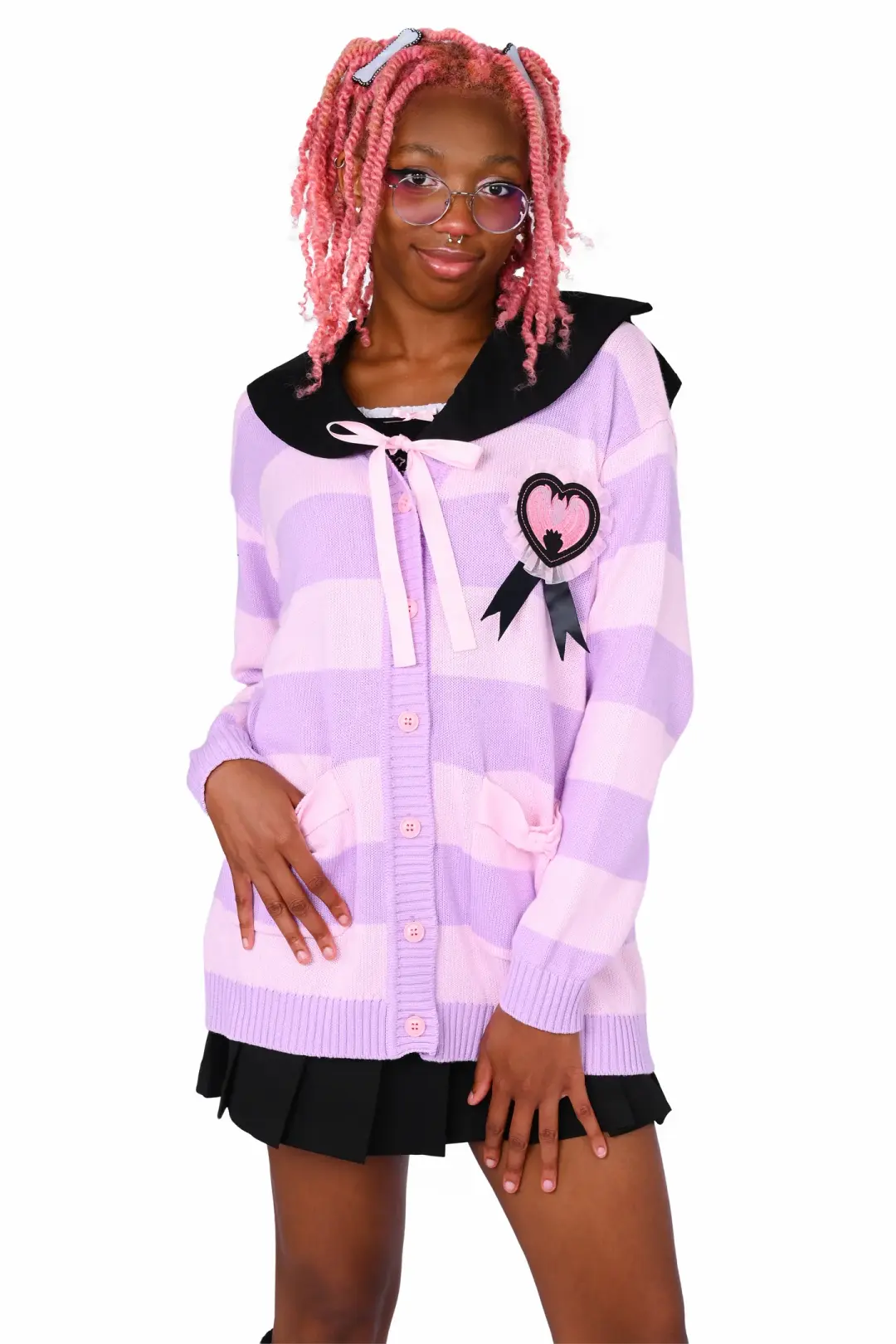 Striped Bat Collar Cardigan
