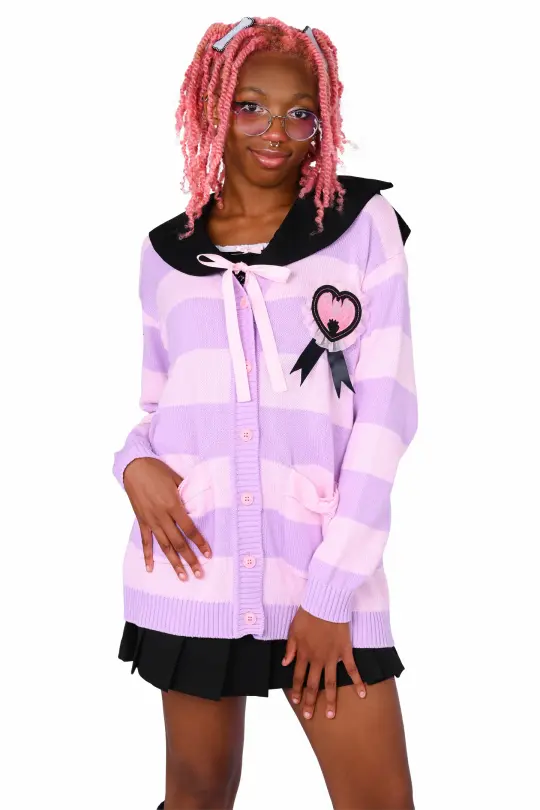 Striped Bat Collar Cardigan
