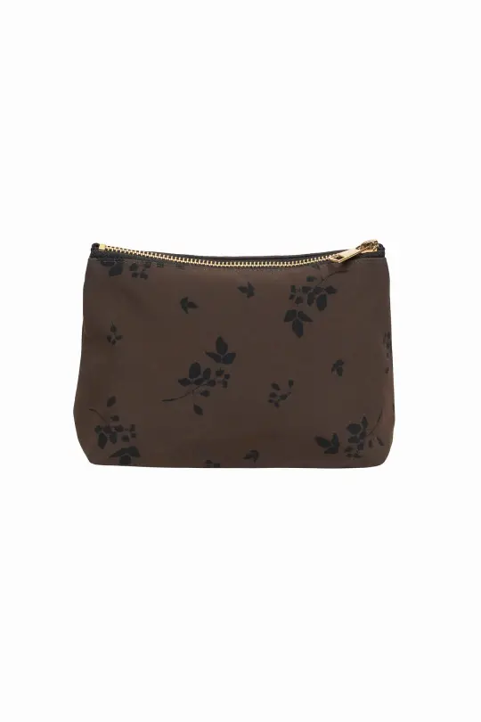 Brown Makeup Bag with Floral Print | Velvet Leaves
