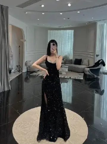 Glitter Sequins Corset Prom Gown ,  High End Black Maxi Evening Dress Ball Gown RS1807