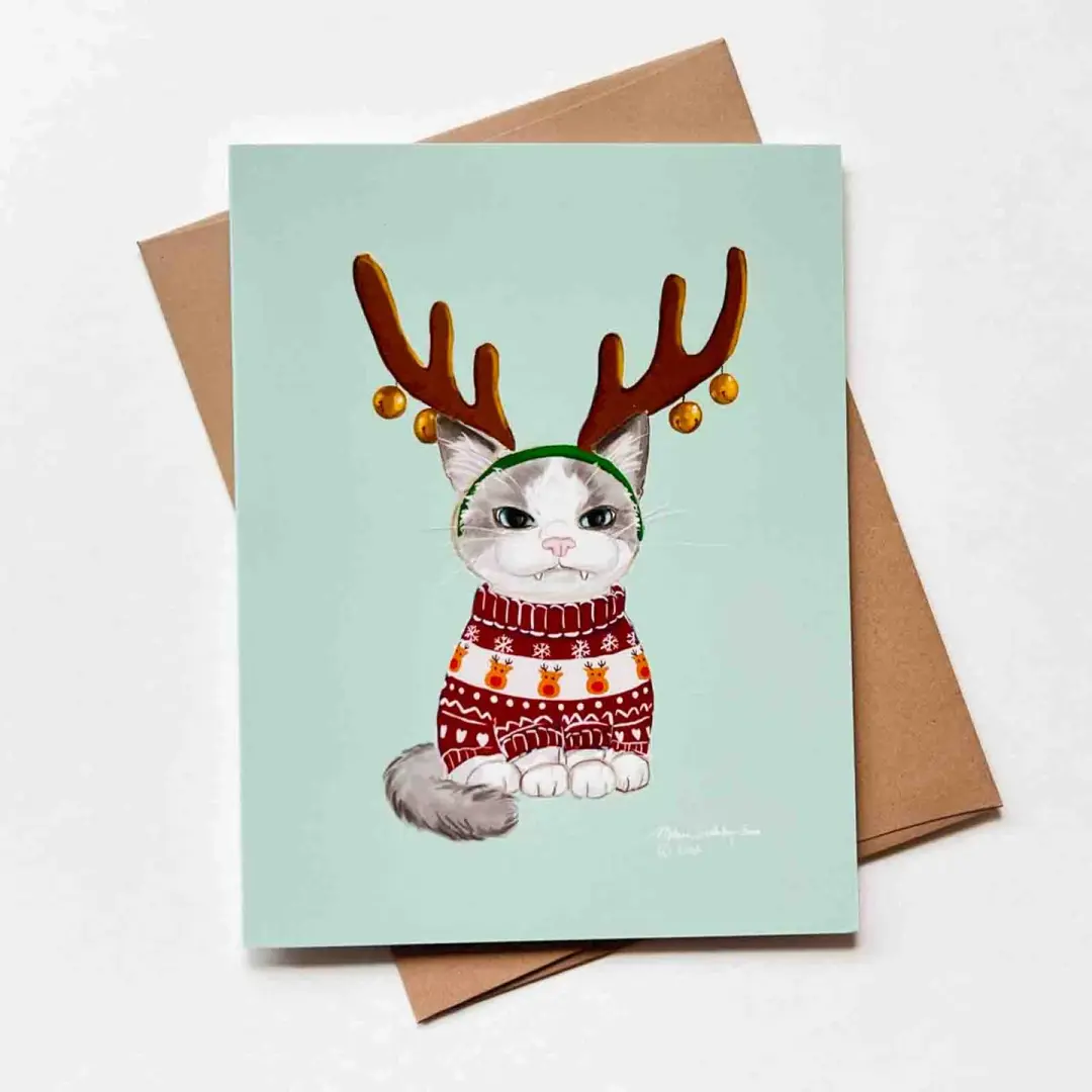 Grumpy Reindeer Kitty Card