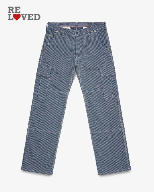 10.5oz Narrow Stripe Hickory Cargo Pants - Indigo (IH-739-IND) Tag 33, Hemmed to 32.0"