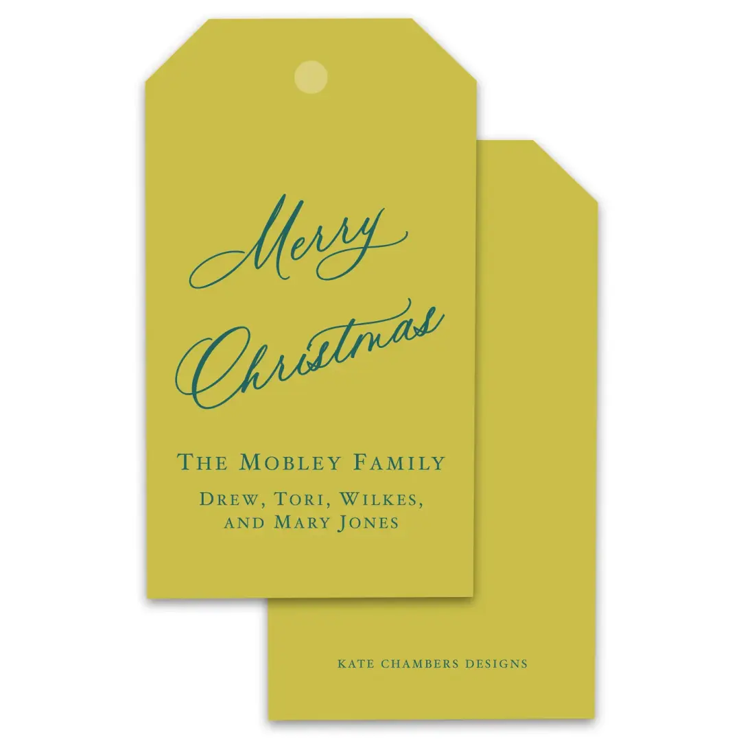 Chartreuse and Teal Christmas Holiday Gift Tag