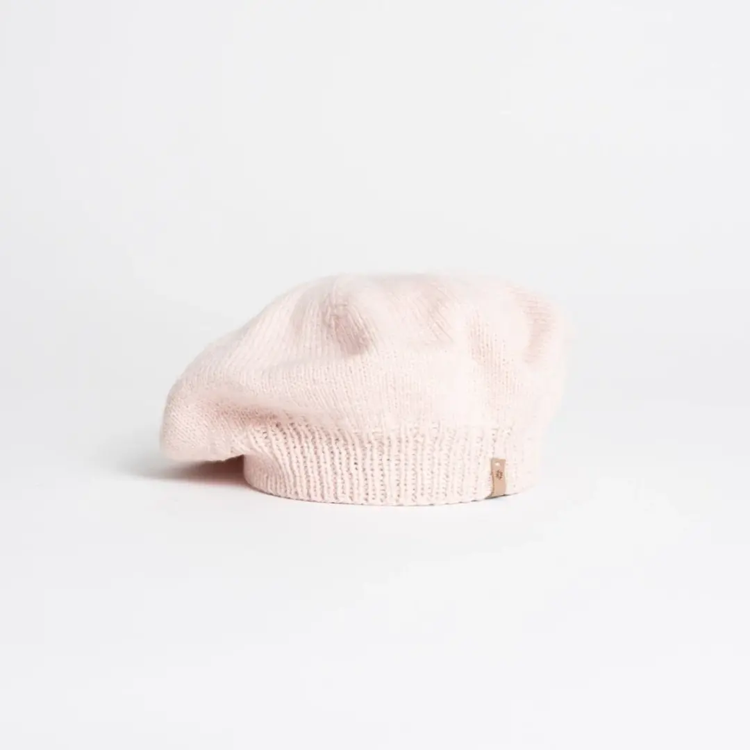 Merino Handknit Beret in Blush Pink