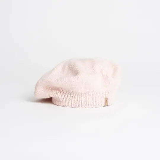 Merino Handknit Beret in Blush Pink