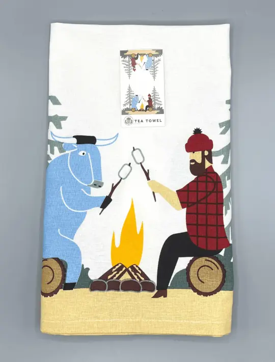 Paul Bunyan and Babe Camfire Tea Towel