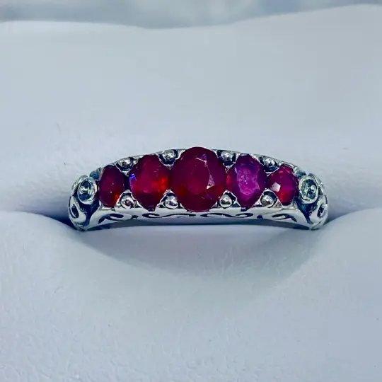 Natural Ruby Ring, Size 5 Ring, Five-stone Georgian Victorian Jewelry #D19 - Ready to Ship