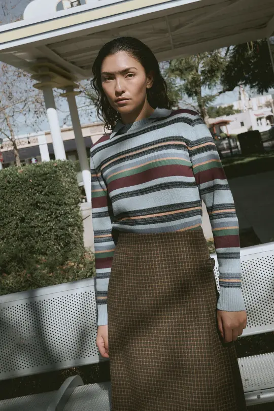Striped Collared Sweater Blue