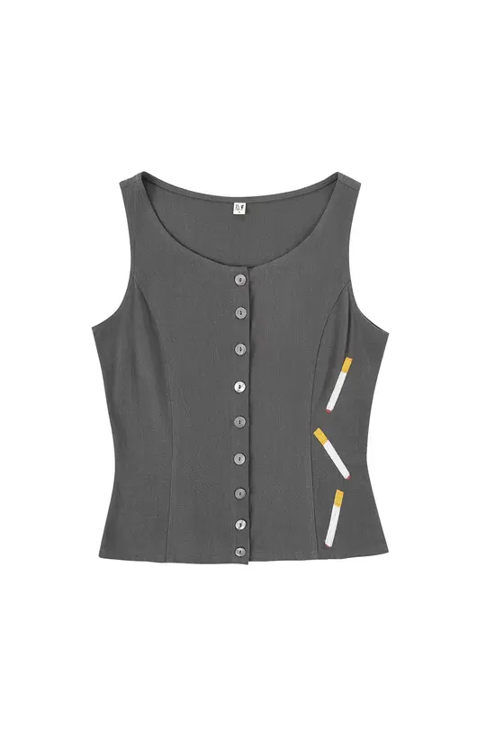 5 left - Cigarettes Soft Linen Button Down Tank Charcoal