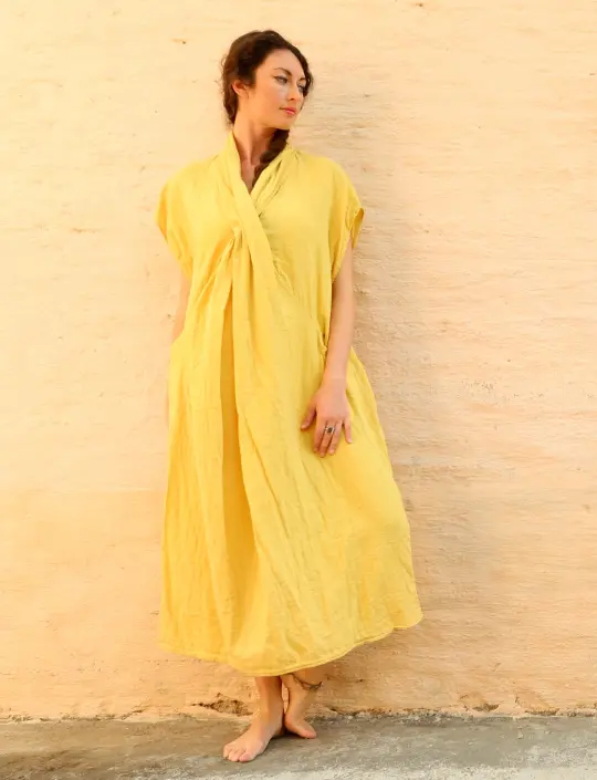 Shawl Collar Origami Below Knee Kaftan