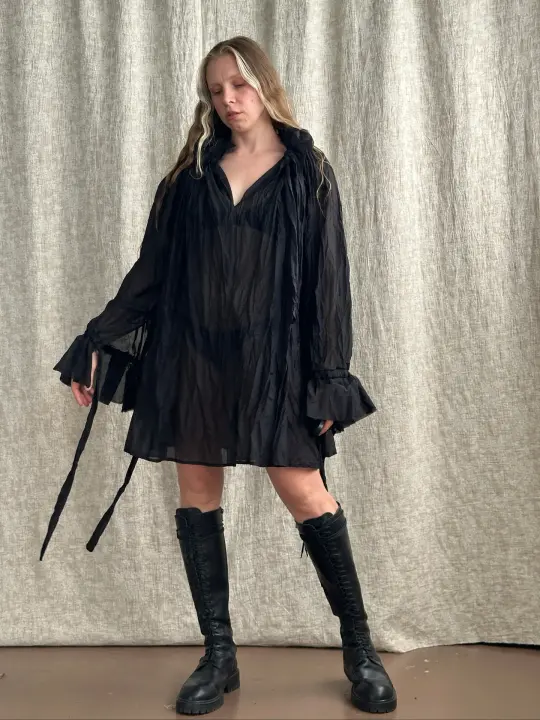 FW '26: Alchemist Chemise in Black Crinkle Silk-Cotton Voile (Pre-Order)