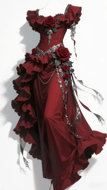 Red square neckline, three-dimensional floral, fitted waist, and alluring long ball gown R7208