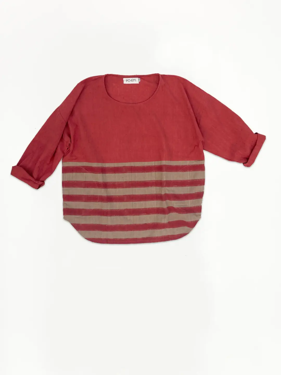 Everyday Long Sleeved Top in Block Print Ruby Red Stripe