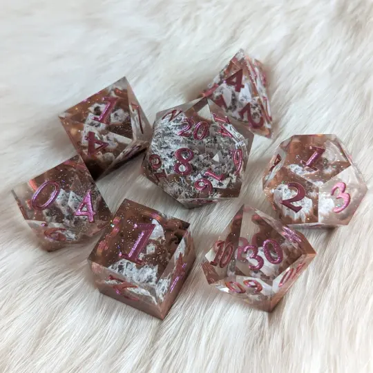 Country Mountain Peak Sharp Edge Dice Set – 7-Piece Brown Landscape DnD Dice