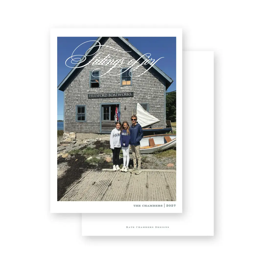 Simple modern blue "Tidings of joy " Holiday Card 2