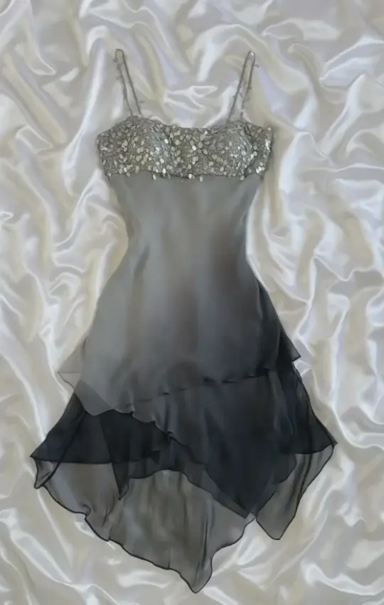 Gradient Flowy Homecoming Dress , Silky Chiffon Sequins Short Prom Dress Summer Dress RS1552