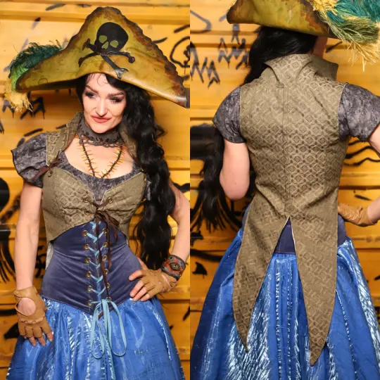 Tailed Cropped Overbust in Sage Compass Upholstery - THE SWASHBUCKLERS: PART 2