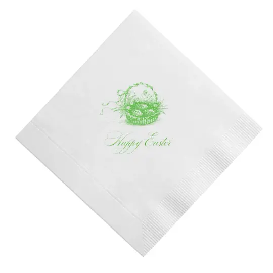 "Happy Easter" Grass Green Basket Foil Printed Cocktail Napkin, Set of 20
