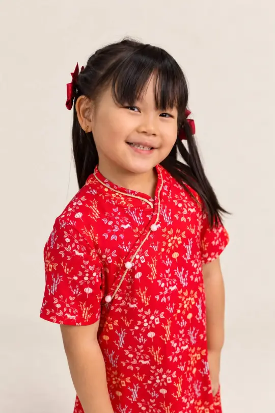 Jersey Wendy Cheongsam - Red Floral Bamboo
