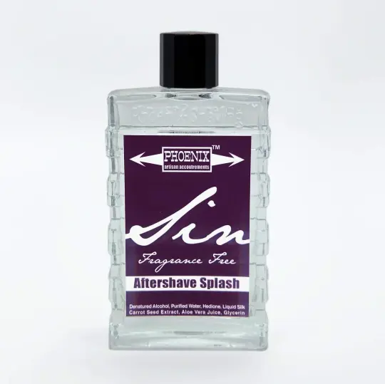 SIN Alcohol Based - Fragrance Free Silky Aftershave Splash - Hedione, Liquid Silk, Aloe, Glycerin & More!