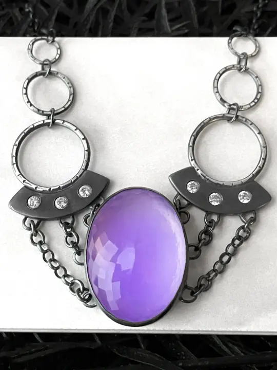 Art Deco UFO Chain Necklace with Purple Glow