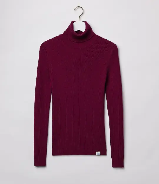Ribbed Slim Fit Merino Wool Turtleneck Sweater