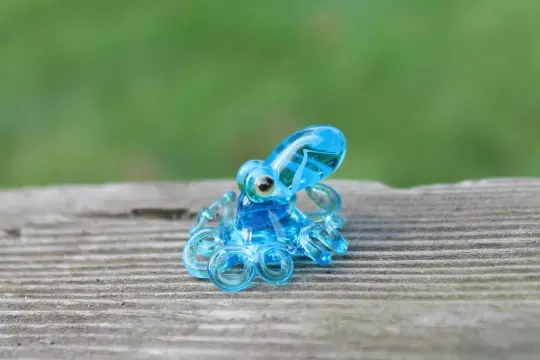 Blown Glass Octopus Figurine Blue Art Sculpture Miniature Sea Animal