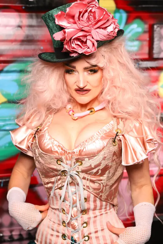 Cropped Marie Overbust in Pearl Pink Damask *PLEASE order by BUST Measurement, NOT waist!* - The Darling Dolly Collection