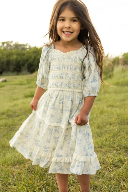 Mini Roselyn Dress in Ivory Porcelain Fleur