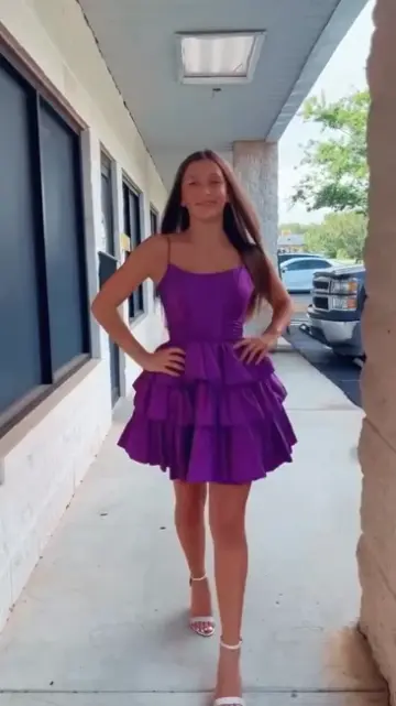 Purple suspender waist cake skirt homecoming dress R5542