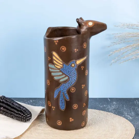 Zinapécuaro Armadillo Hummingbird Ceramic Vase