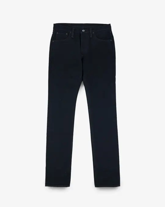 14oz Broken Twill Selvedge Denim Slim Tapered Cut Jeans - Indigo Overdyed Black