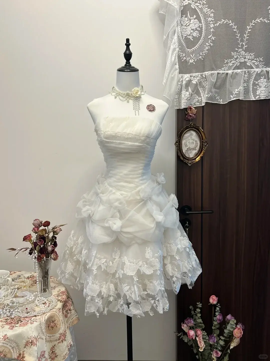 White tube top lace skirt sexy cute short skirt homecoming dress R4173