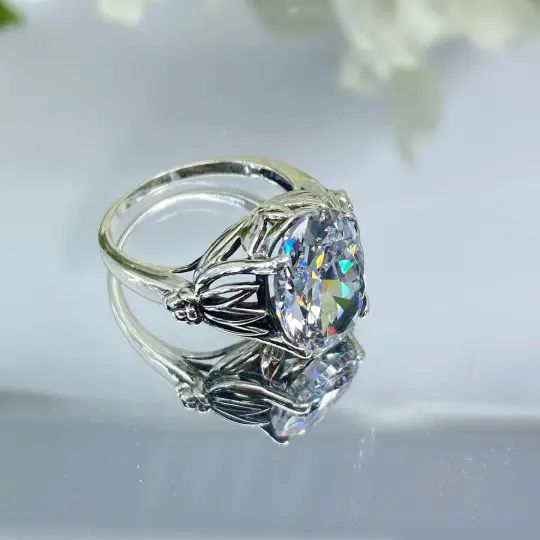White CZ Ring, Size 7, Oval Cut Gothic Filigree Jewelry D122 - Ready to Ship