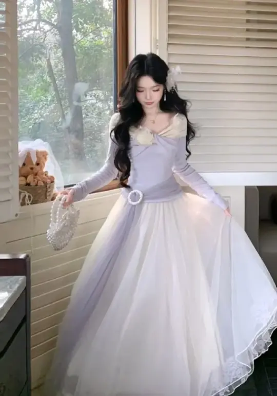 Gentle Chiffon Flowy Women's Prom Gown Lavender Corset Maxi Evening Dress Birthday Dress — Fall Outfit 2026 New RS3202