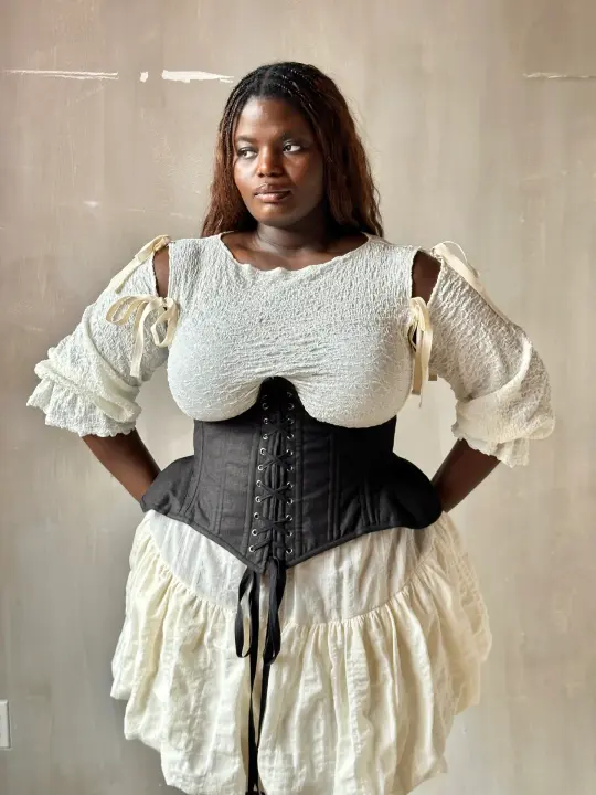 Spring '26 Underbust Pannier Corset in Black Linen (In Stock)