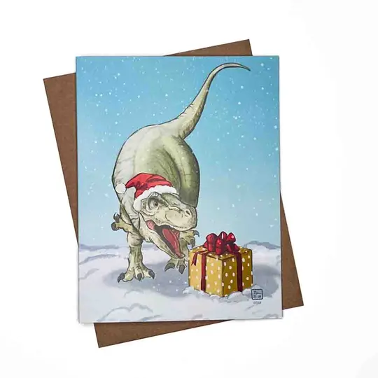 T-Rex Holiday Card, Wholesale 6 Pack