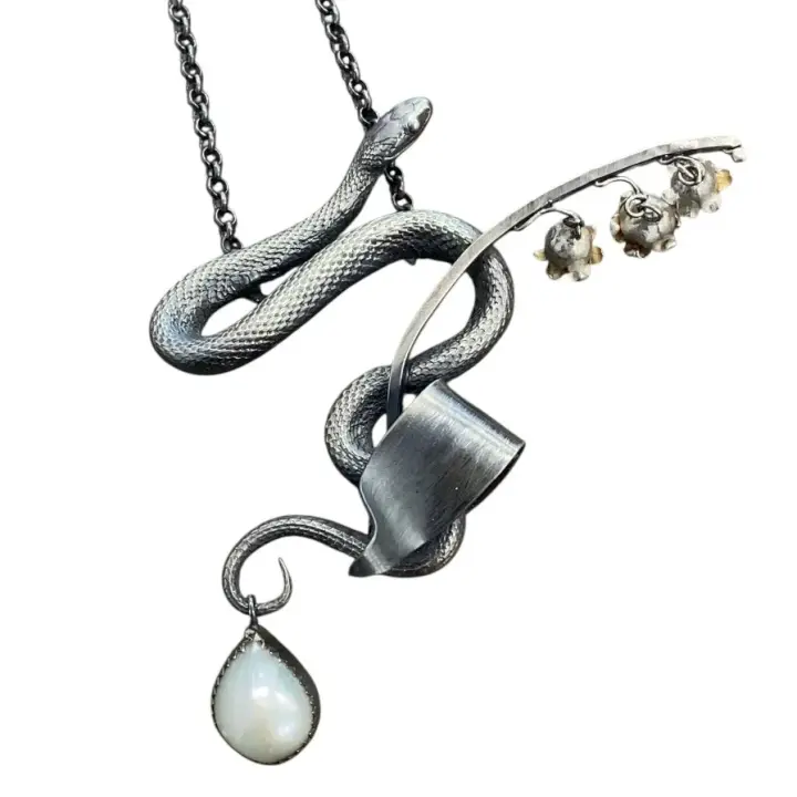 Serpent and Lily of the Valley 3 blossom necklace pendant Floradora Collection