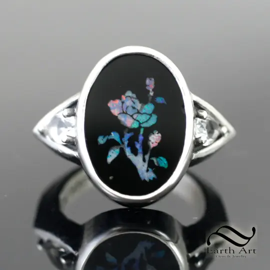 Opal Mosaic in sterling silver Ring with White Topaz