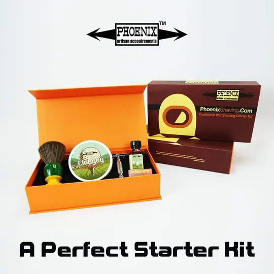 Phoenix Shaving Traditional Shaving Starter Kit | CK-6 Clubguy Symmetry Straight Bar Set