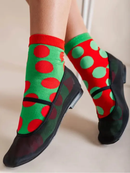 Cotton Ankle Socks - Holiday Christmas Dot