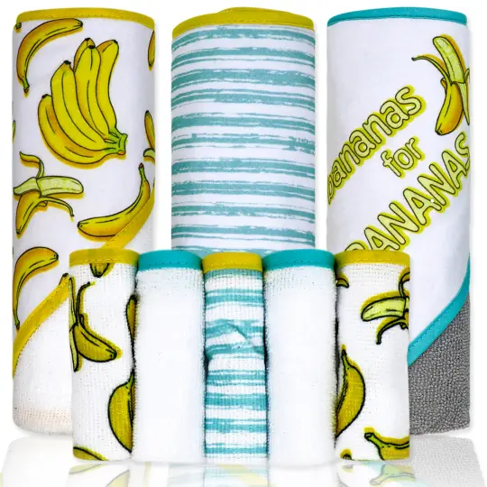 necessities by tendertyme 8 Piece Hooded Bath Towel and Washcloth Set, Bananas
