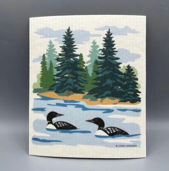 Swedish Dishcloth - Loons on Lake