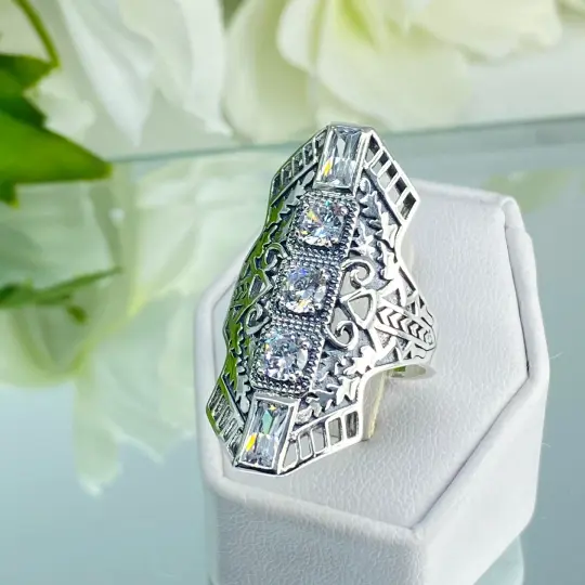 White CZ Ring, Size 10, Art Deco 1930s Jewelry #D214 - Ready to Ship