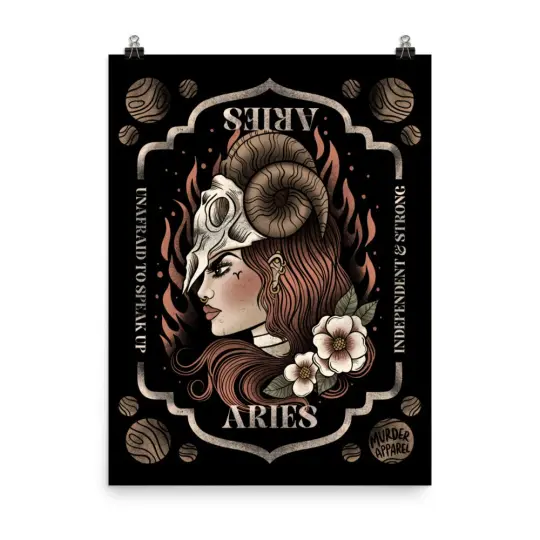 Aries Zodiac Poster - Gothic Astrology Wall Art
