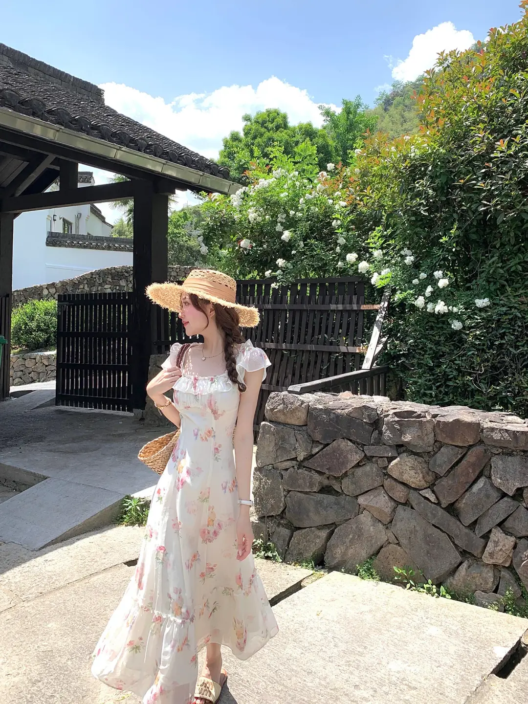 French romantic floral dress women's summer unique beautiful long dress R3870