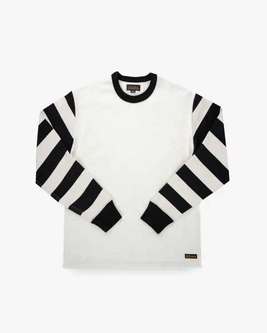 11oz Cotton Knit Long-Sleeved Sweater - White Body with Stripes